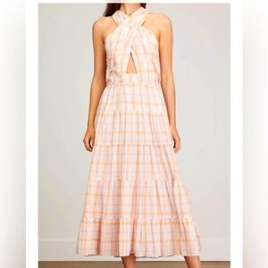 Ulla Johnson Noelle Pale Lilac Plaid Midi Dress Crossover Straps, Size 4 $495